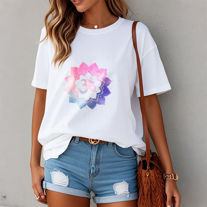 Buddha Stones Om Colorful Lotus Cotton Tee T-shirt - image 1