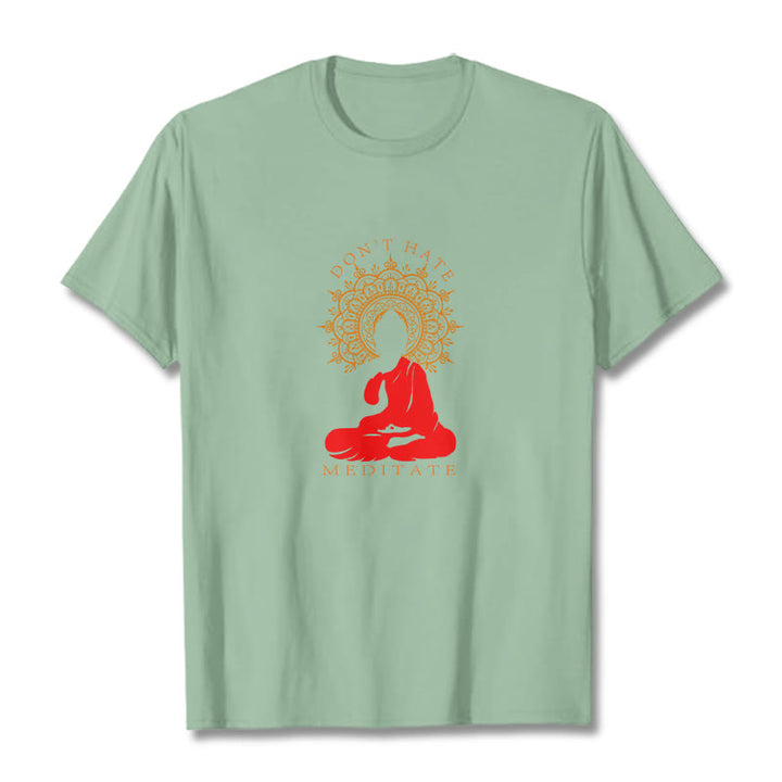 Buddha Stones DON'T HATE MEDITATE Cotton Tee T-shirt - PaleGreen - 2XL - image 18