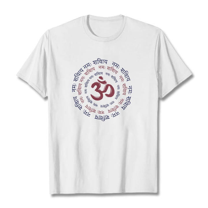 Buddha Stones OM Mantra Character Sanskrit Cotton Tee T-shirt - White - 2XL - image 0