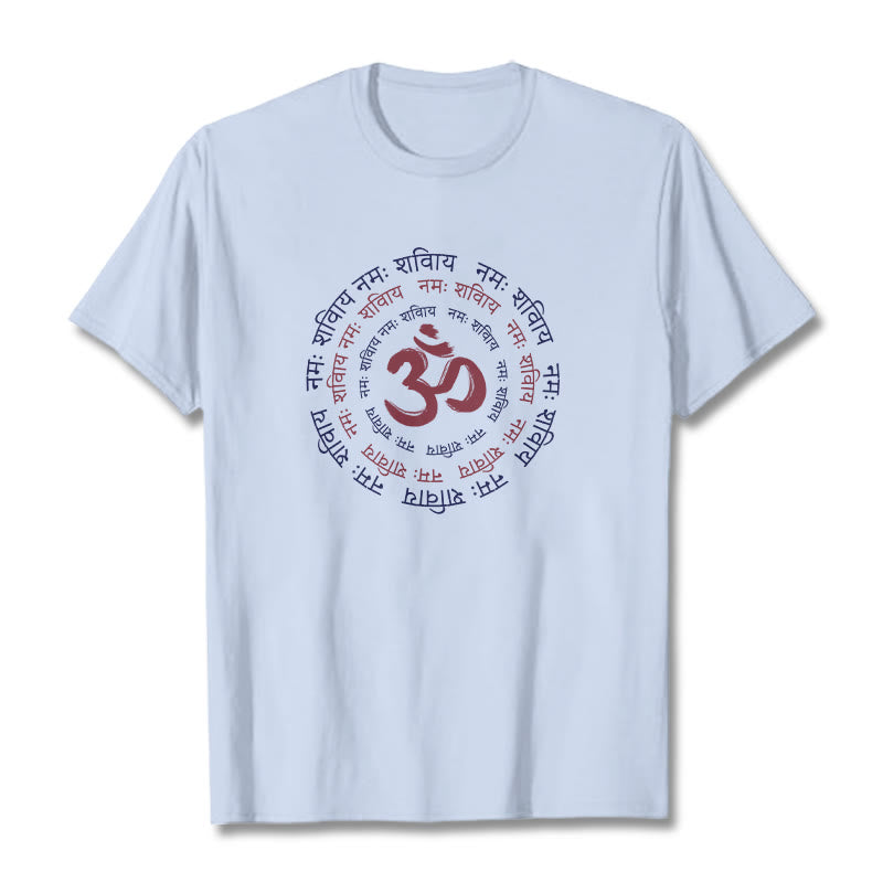 Buddha Stones OM Mantra Character Sanskrit Cotton Tee T-shirt - LightCyan - 2XL - image 4