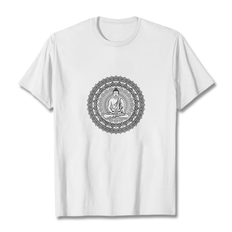 Buddha Stones Mandala Buddha Cotton Tee T-shirt - White - 2XL - image 11