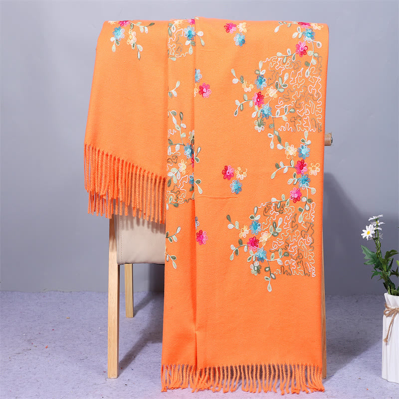 Buddha Stones Rayon Fabric Shawl Colorful Small Flowers Embroidery Tassel Winter Cozy Travel Scarf Wrap - Orange - 200*70cm - image 5