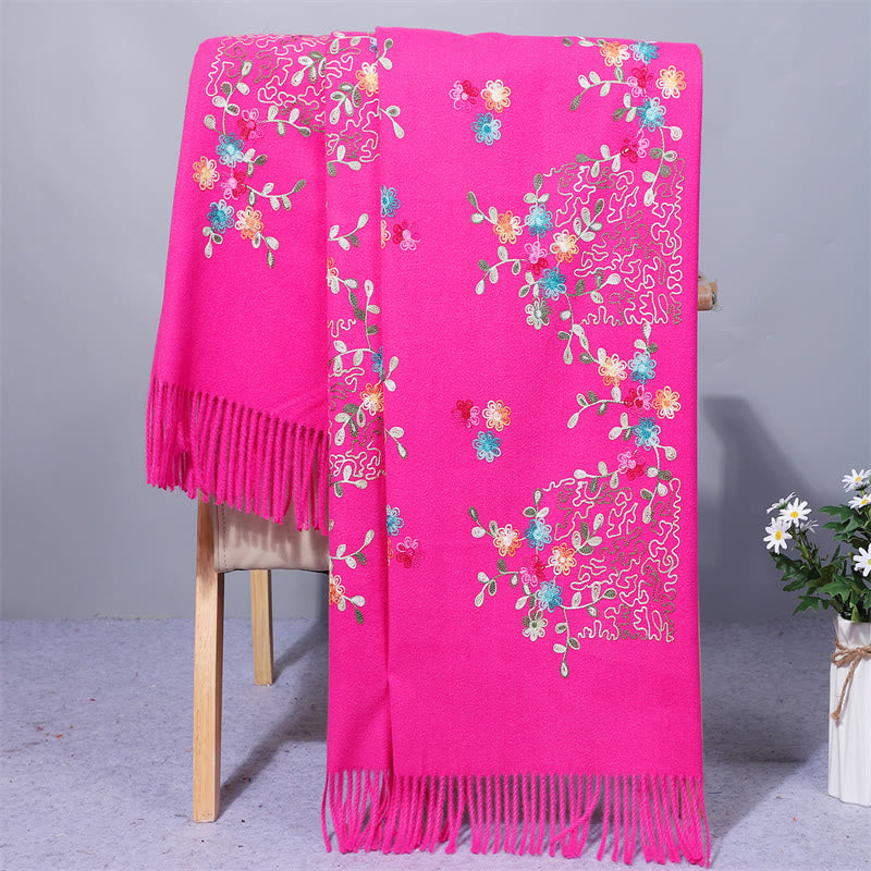 Buddha Stones Rayon Fabric Shawl Colorful Small Flowers Embroidery Tassel Winter Cozy Travel Scarf Wrap - DeepPink - 200*70cm - image 11