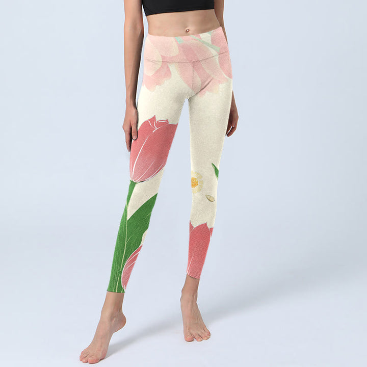 Buddha Stones Pink Tulip Flower Print Gym Fitness Leggings Women's Yoga Pants - image 6