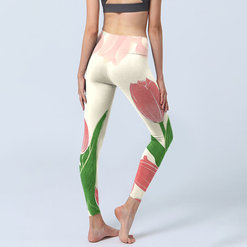 Buddha Stones Pink Tulip Flower Print Gym Fitness Leggings Women's Yoga Pants - image 5