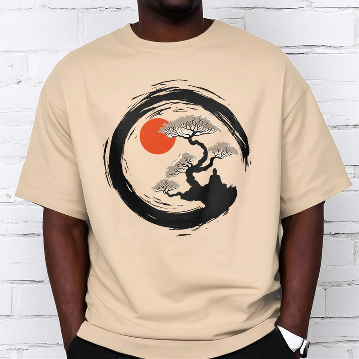 Buddha Stones Red Sun Pine Zen Circle Meditation Person Tee T-shirt - image 9