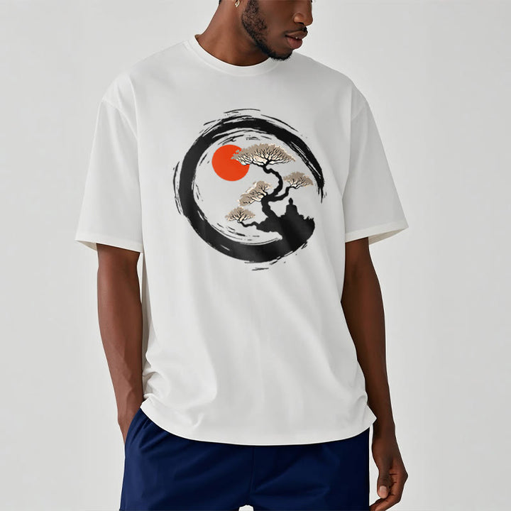 Buddha Stones Red Sun Pine Zen Circle Meditation Person Tee T-shirt - image 7
