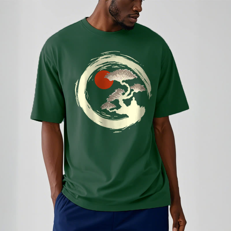 Buddha Stones Red Sun Pine Zen Circle Meditation Person Tee T-shirt - image 11