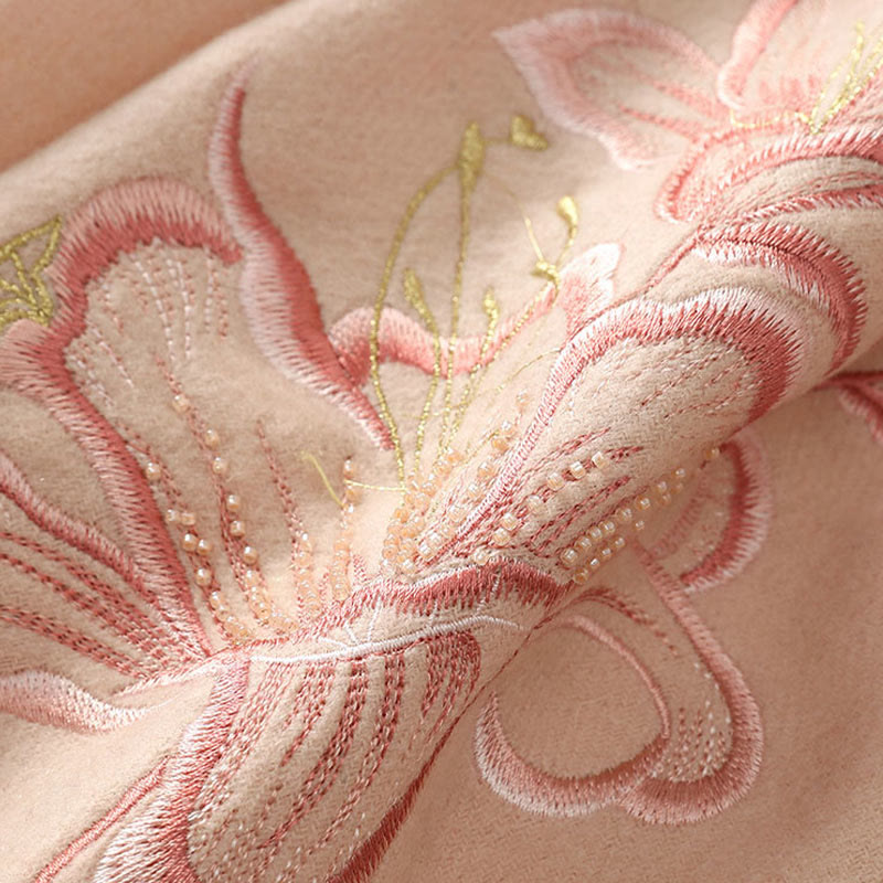 Buddha Stones Wool Shawl Lily Embroidery Tassel Winter Cozy Travel Scarf Wrap - image 5