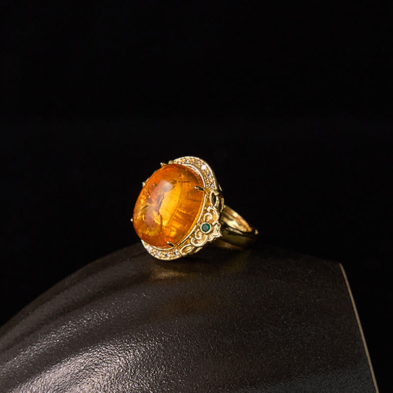 Buddha Stones Amber Flower Pigeon Egg Pattern Focus Ring - image 12