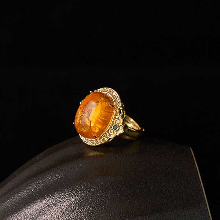 Buddha Stones Amber Flower Pigeon Egg Pattern Focus Ring - image 12