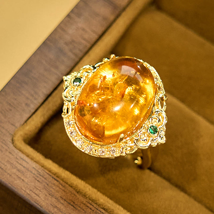 Buddha Stones Amber Flower Pigeon Egg Pattern Focus Ring - image 10