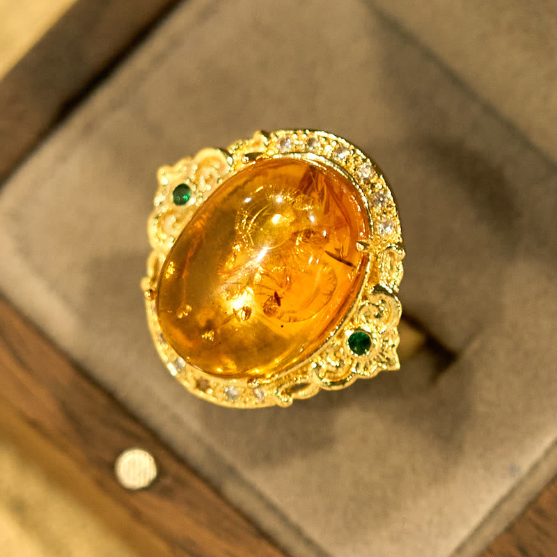 Buddha Stones Amber Flower Pigeon Egg Pattern Focus Ring - image 9