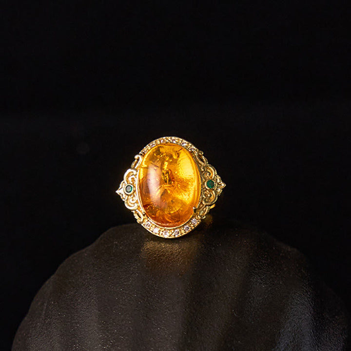 Buddha Stones Amber Flower Pigeon Egg Pattern Focus Ring - image 13
