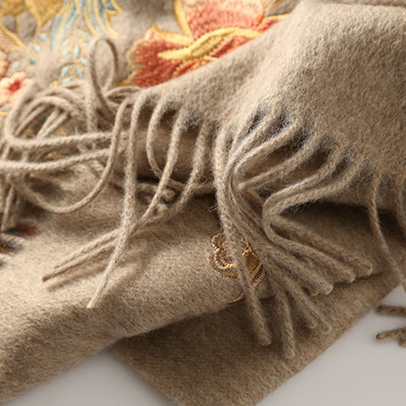 Buddha Stones Wool Shawl Red Flower Leaves Embroidery Tassel Winter Cozy Travel Scarf Wrap - image 9