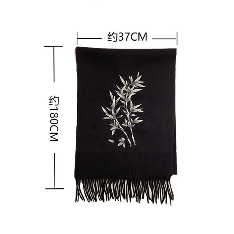 Buddha Stones Wool Shawl Bamboo Leaf Embroidery Tassel Winter Cozy Travel Scarf Wrap - image 6