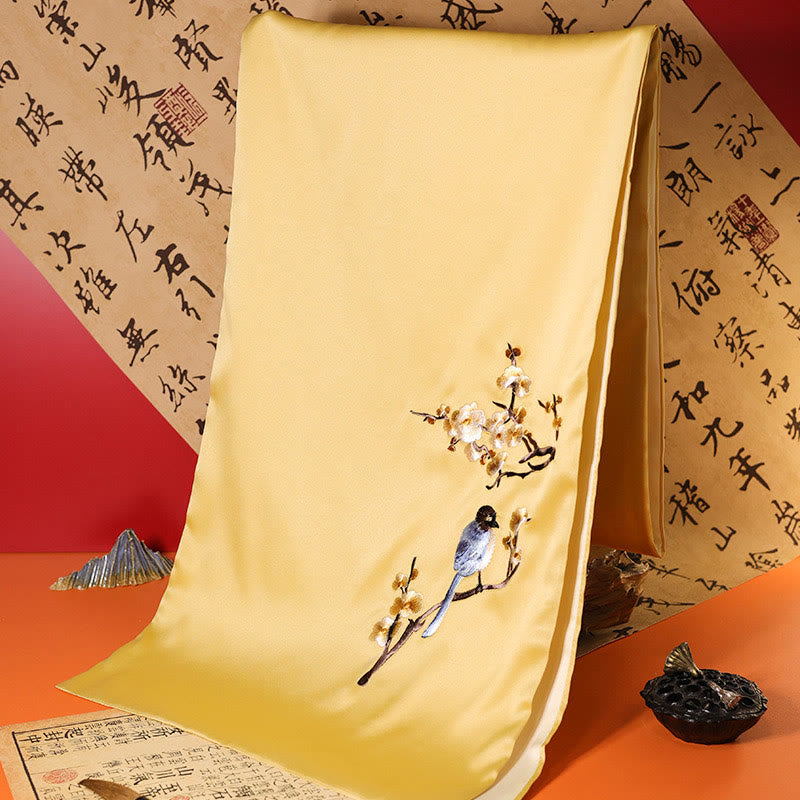 Buddha Stones Polyester Shawl Yulan Butterfly Bamboo Magpie Suzhou Embroidery Winter Cozy Travel Scarf Wrap - Moccasin Magpie Branch 183*32cm - image 8