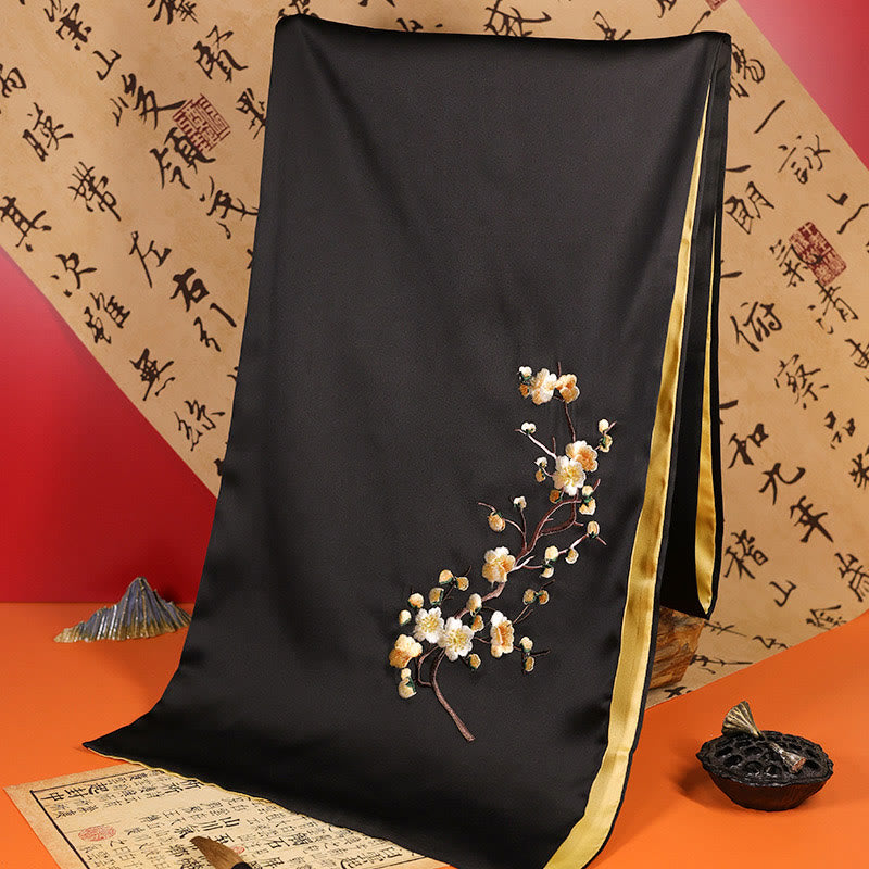 Buddha Stones Polyester Shawl Yulan Butterfly Bamboo Magpie Suzhou Embroidery Winter Cozy Travel Scarf Wrap - Black Wintersweet 183*32cm - image 15
