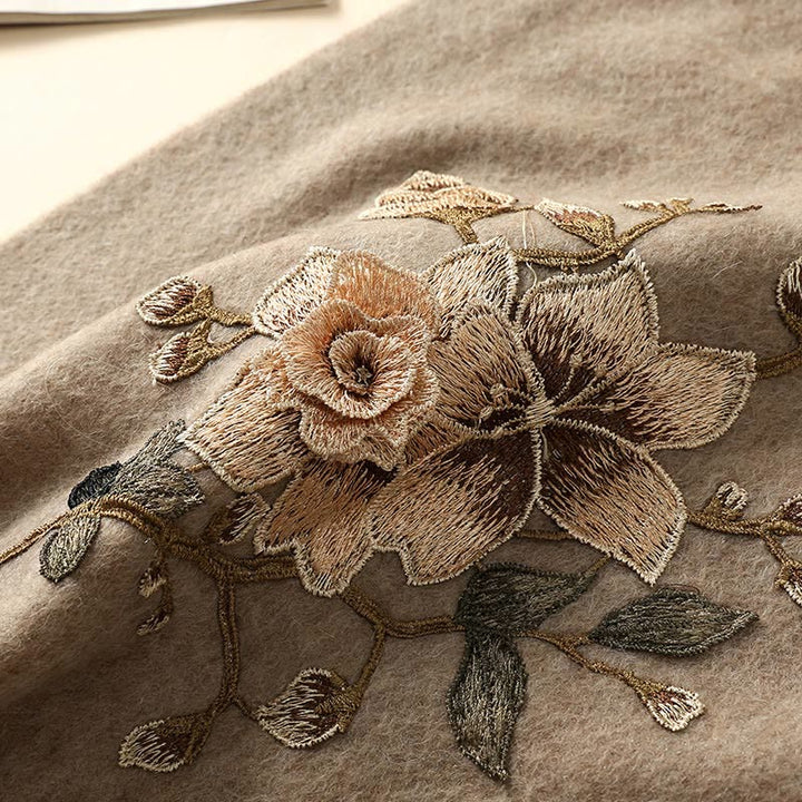 Buddha Stones Wool Shawl White Orange Flower Embroidery Tassel Winter Cozy Travel Scarf Wrap - image 6