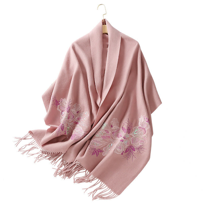 Buddha Stones Wool Shawl Flower Sequin Embroidery Tassel Winter Cozy Travel Scarf Wrap - image 5