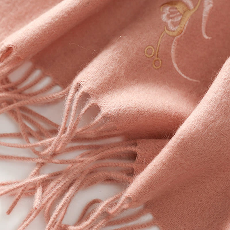 Buddha Stones Wool Shawl Red Pink Flower Embroidery Tassel Winter Cozy Travel Scarf Wrap - image 9