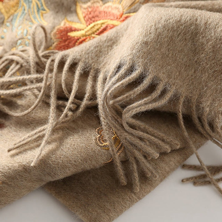 Buddha Stones Wool Shawl Red Pink Flower Embroidery Tassel Winter Cozy Travel Scarf Wrap - image 2