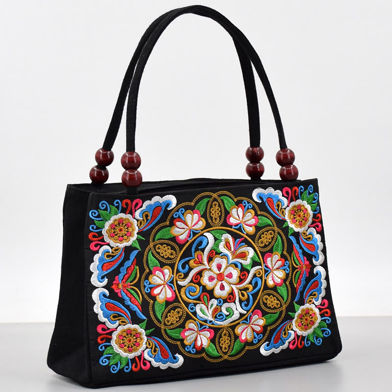 Buddha Stones Galsang Inula Flower Peony Peacock Double-Sided Embroidery Canvas Shopping Purse Handbag - Galsang Flower - image 0