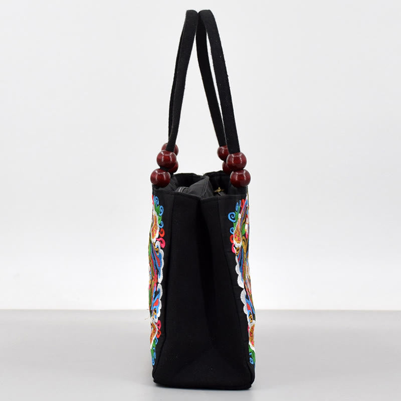 Buddha Stones Galsang Inula Flower Peony Peacock Double-Sided Embroidery Canvas Shopping Purse Handbag - image 5