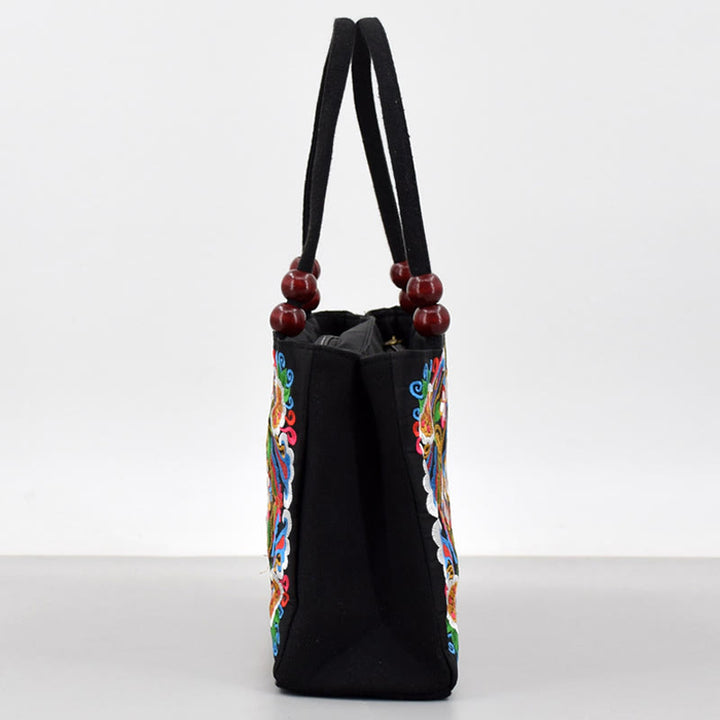 Buddha Stones Galsang Inula Flower Peony Peacock Double-Sided Embroidery Canvas Shopping Purse Handbag - image 5