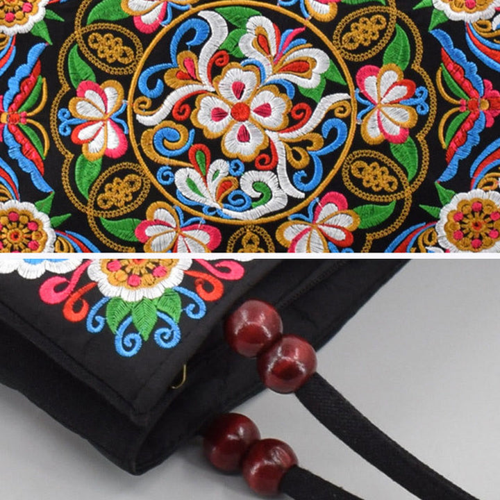 Buddha Stones Galsang Inula Flower Peony Peacock Double-Sided Embroidery Canvas Shopping Purse Handbag - image 7