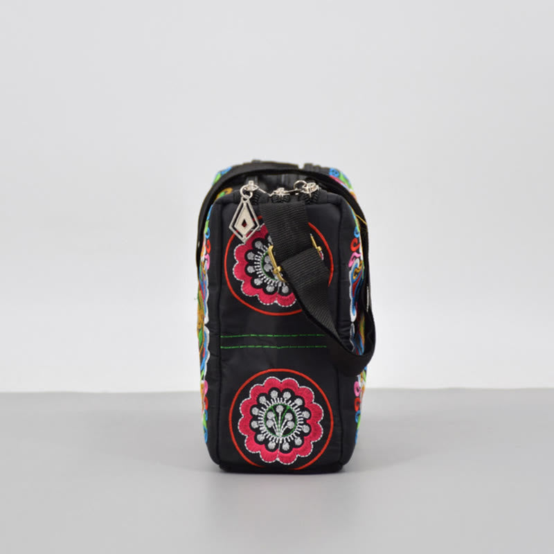 Buddha Stones Galsang Inula Flower Peony Peacock Double-Sided Embroidery Canvas Shopping Purse Handbag Crossbody Bag - image 4