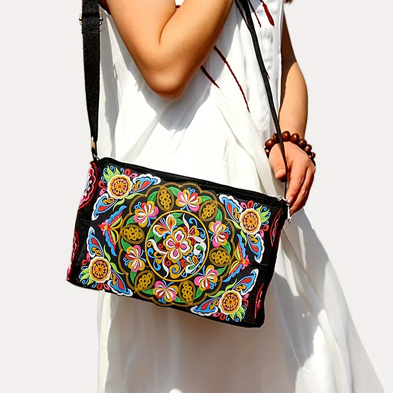 Buddha Stones Galsang Inula Flower Peony Peacock Double-Sided Embroidery Canvas Shopping Purse Handbag Crossbody Bag - image 9