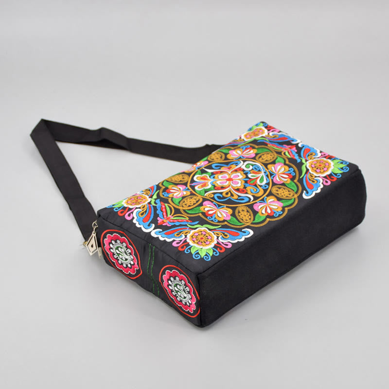 Buddha Stones Galsang Inula Flower Peony Peacock Double-Sided Embroidery Canvas Shopping Purse Handbag Crossbody Bag - image 3