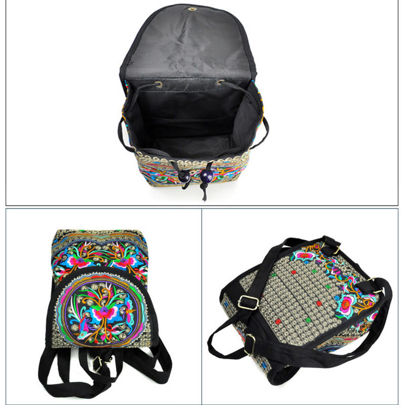 Buddha Stones Peony Chinese Money Tree Embroidery Canvas Backpack - image 9