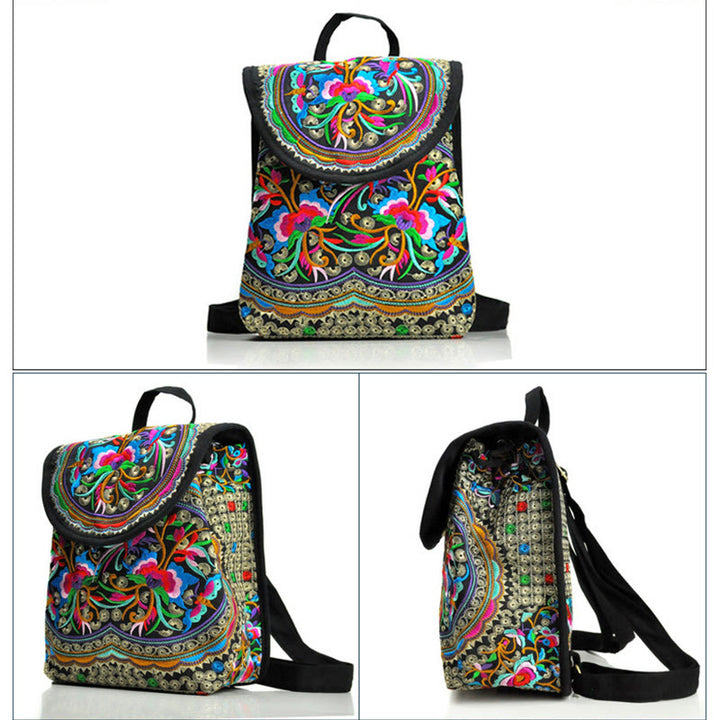 Buddha Stones Peony Chinese Money Tree Embroidery Canvas Backpack - image 7