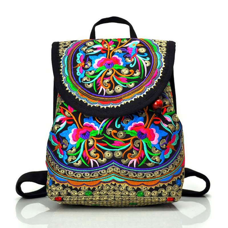 Buddha Stones Peony Chinese Money Tree Embroidery Canvas Backpack - Chinese Money Tree - 21*11*25cm - image 4