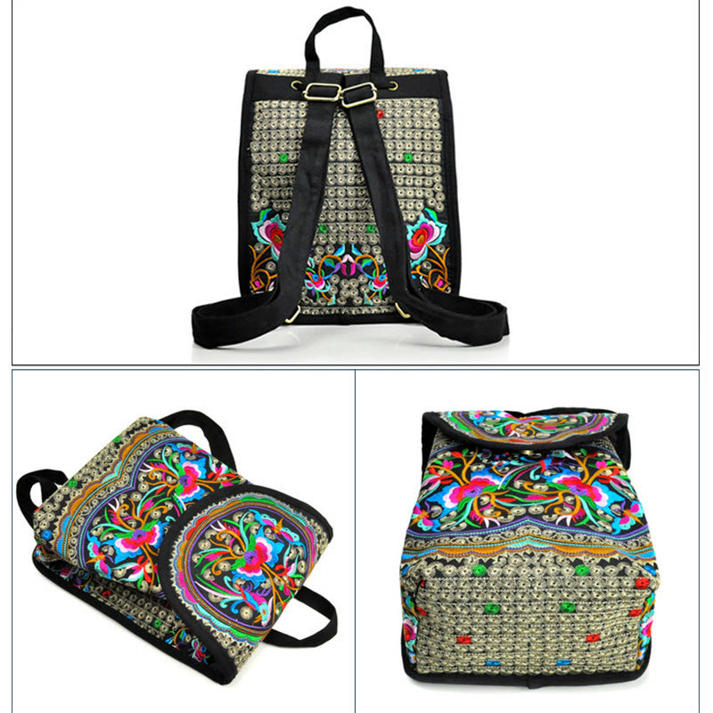 Buddha Stones Peony Chinese Money Tree Embroidery Canvas Backpack - image 8