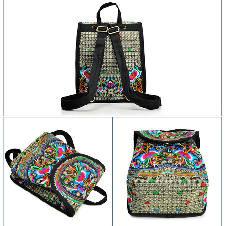 Buddha Stones Peony Chinese Money Tree Embroidery Canvas Backpack - image 8