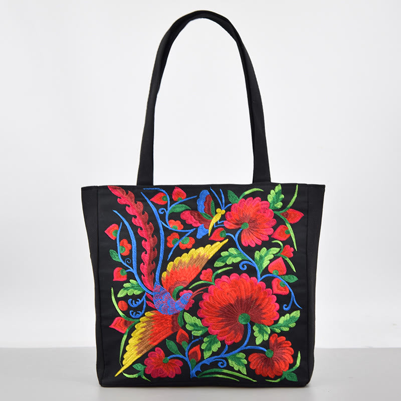 Buddha Stones Galsang Magpie Peony Camellia Chrysanthemum Embroidery Canvas Shopping Purse Handbag Shoulder Bag - Phoenix Chrysanthemum - image 17