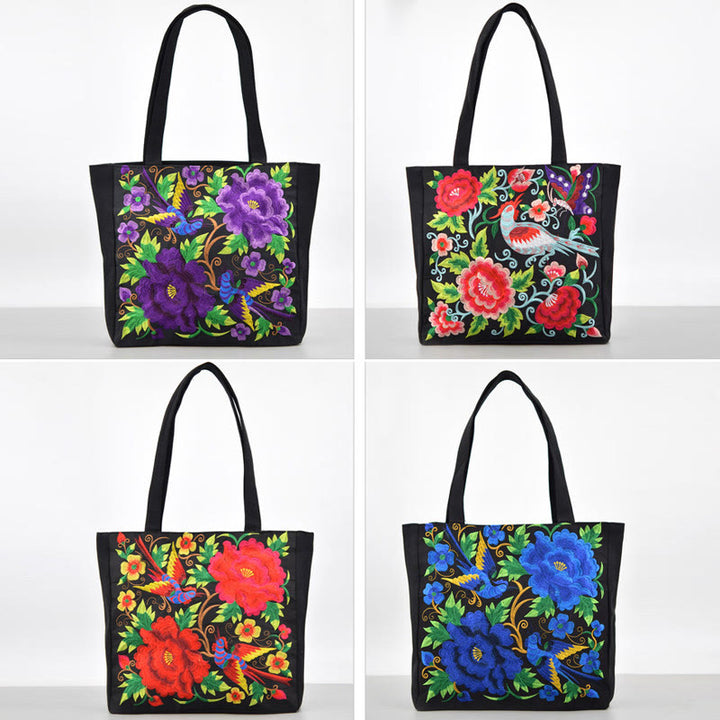 Buddha Stones Galsang Magpie Peony Camellia Chrysanthemum Embroidery Canvas Shopping Purse Handbag Shoulder Bag - image 19