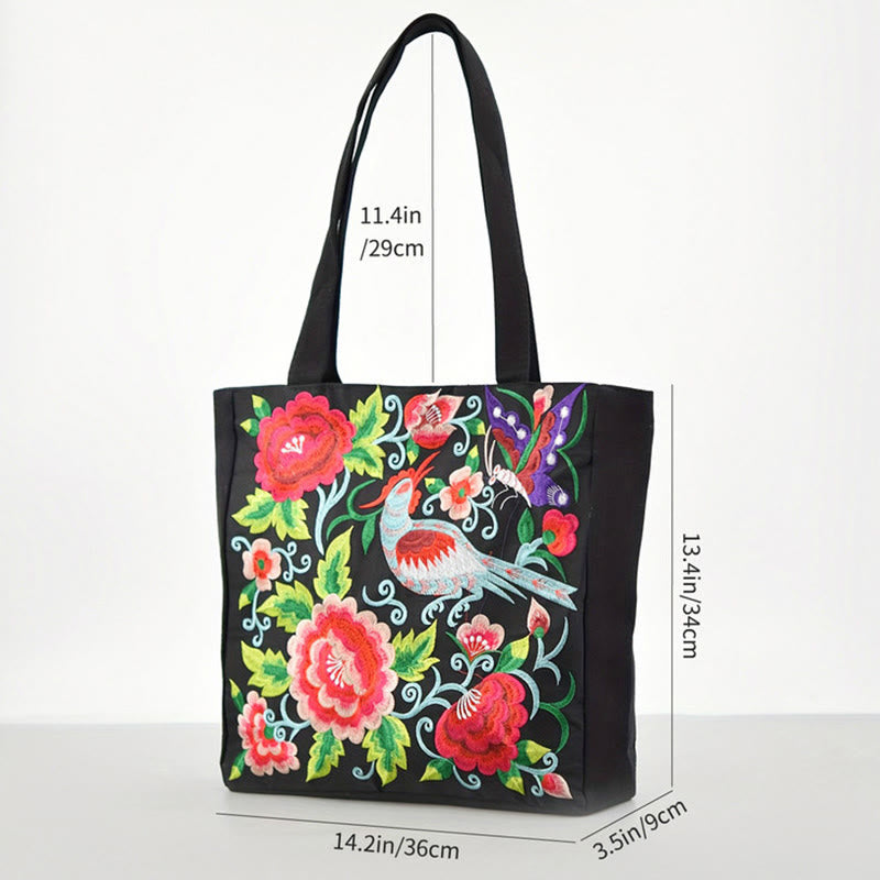 Buddha Stones Galsang Magpie Peony Camellia Chrysanthemum Embroidery Canvas Shopping Purse Handbag Shoulder Bag - image 5