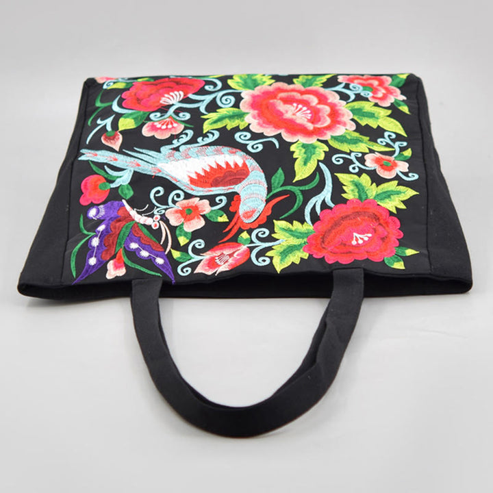 Buddha Stones Galsang Magpie Peony Camellia Chrysanthemum Embroidery Canvas Shopping Purse Handbag Shoulder Bag - image 2