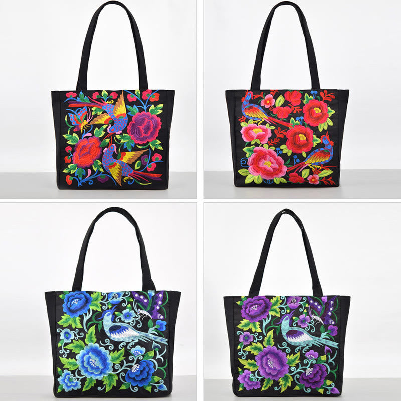 Buddha Stones Galsang Magpie Peony Camellia Chrysanthemum Embroidery Canvas Shopping Purse Handbag Shoulder Bag - image 20