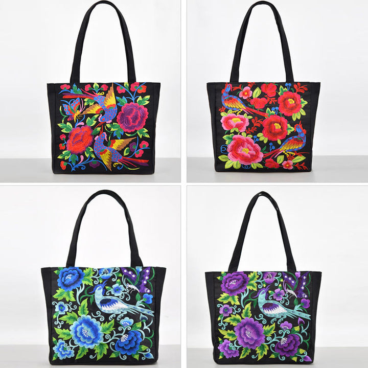 Buddha Stones Galsang Magpie Peony Camellia Chrysanthemum Embroidery Canvas Shopping Purse Handbag Shoulder Bag - image 20