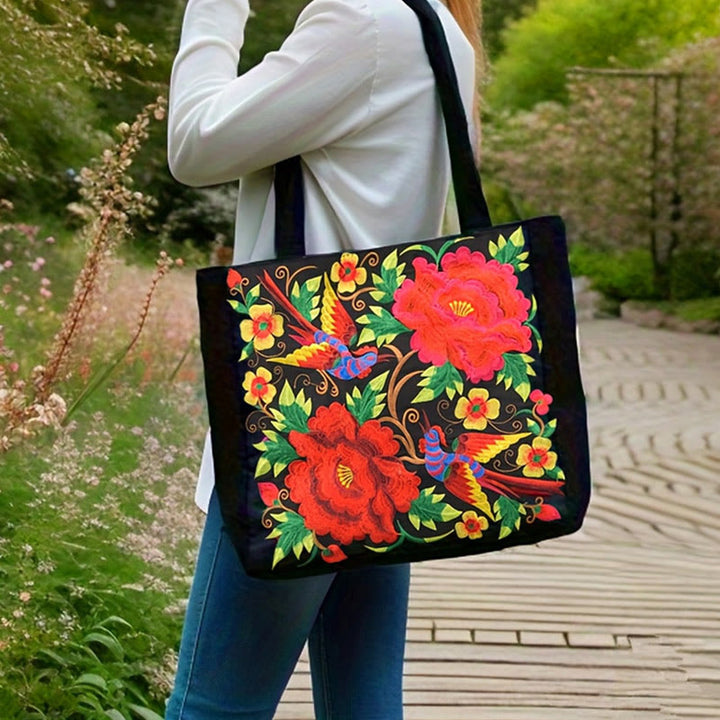 Buddha Stones Galsang Magpie Peony Camellia Chrysanthemum Embroidery Canvas Shopping Purse Handbag Shoulder Bag - image 11