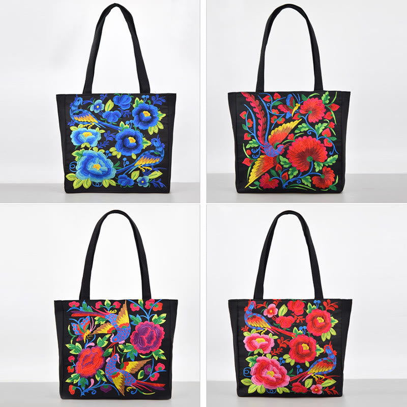Buddha Stones Galsang Magpie Peony Camellia Chrysanthemum Embroidery Canvas Shopping Purse Handbag Shoulder Bag - image 18