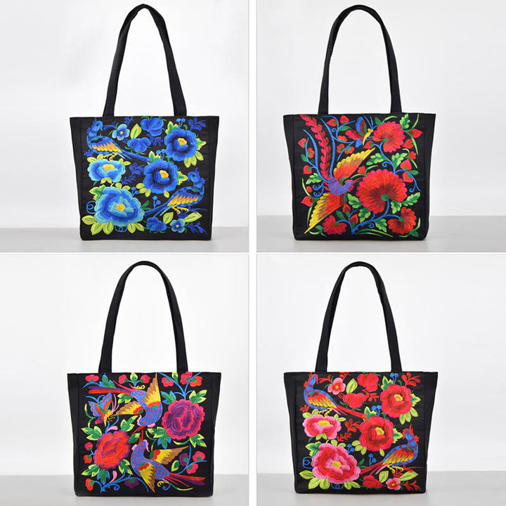 Buddha Stones Galsang Magpie Peony Camellia Chrysanthemum Embroidery Canvas Shopping Purse Handbag Shoulder Bag - image 18