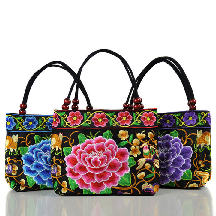 Buddha Stones Money Tree Peony Phoenix Apple Blossom Double-Sided Embroidery Cotton Canvas Shopping Purse Handbag - image 24