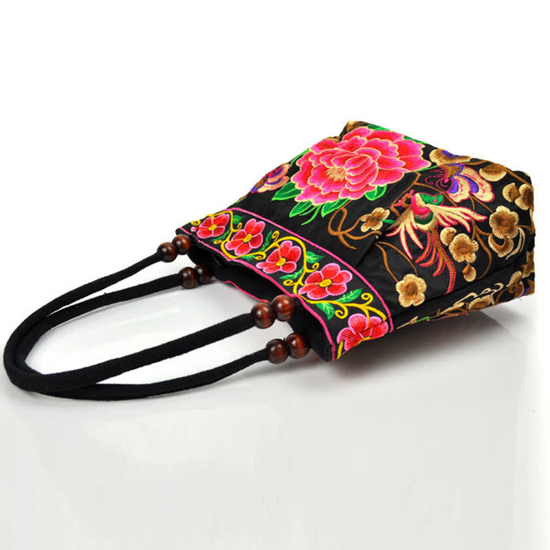 Buddha Stones Money Tree Peony Phoenix Apple Blossom Double-Sided Embroidery Cotton Canvas Shopping Purse Handbag - image 15