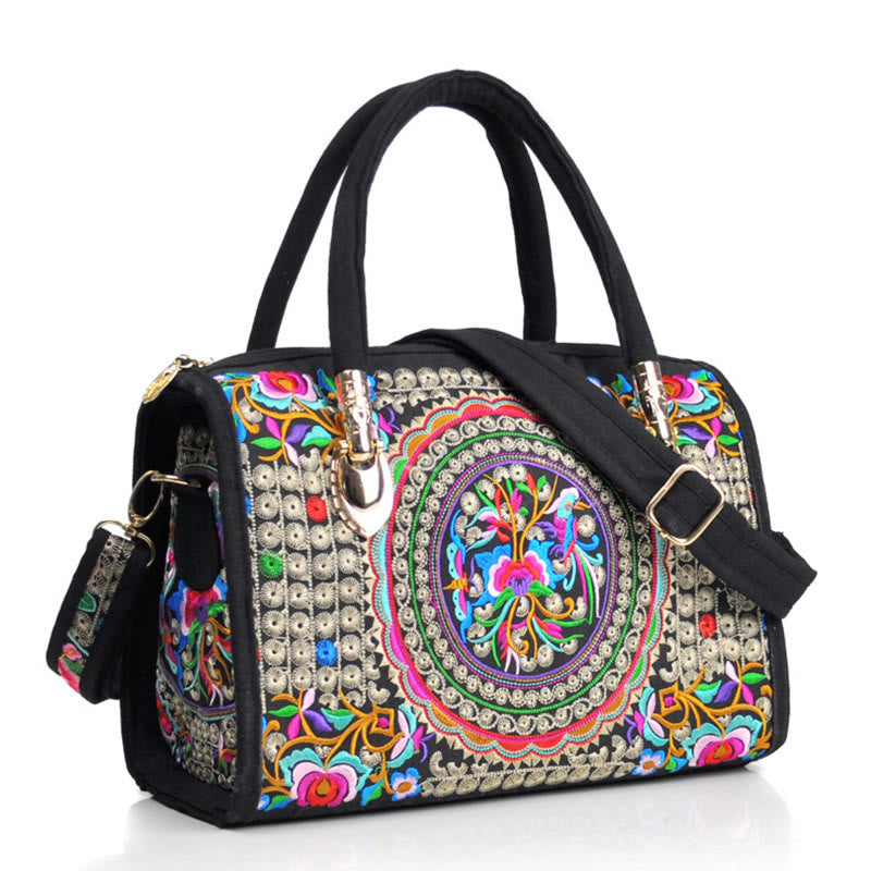 Buddha Stones Money Tree Peony Camellia Double-Sided Embroidery Canvas Shopping Purse Handbag Crossbody Bag - Chinese Money Tree - image 0